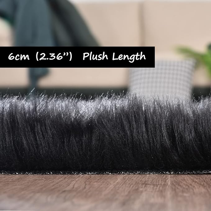 Goolela Black Faux Sheepskin Fur Rug 5x8 - Image 3