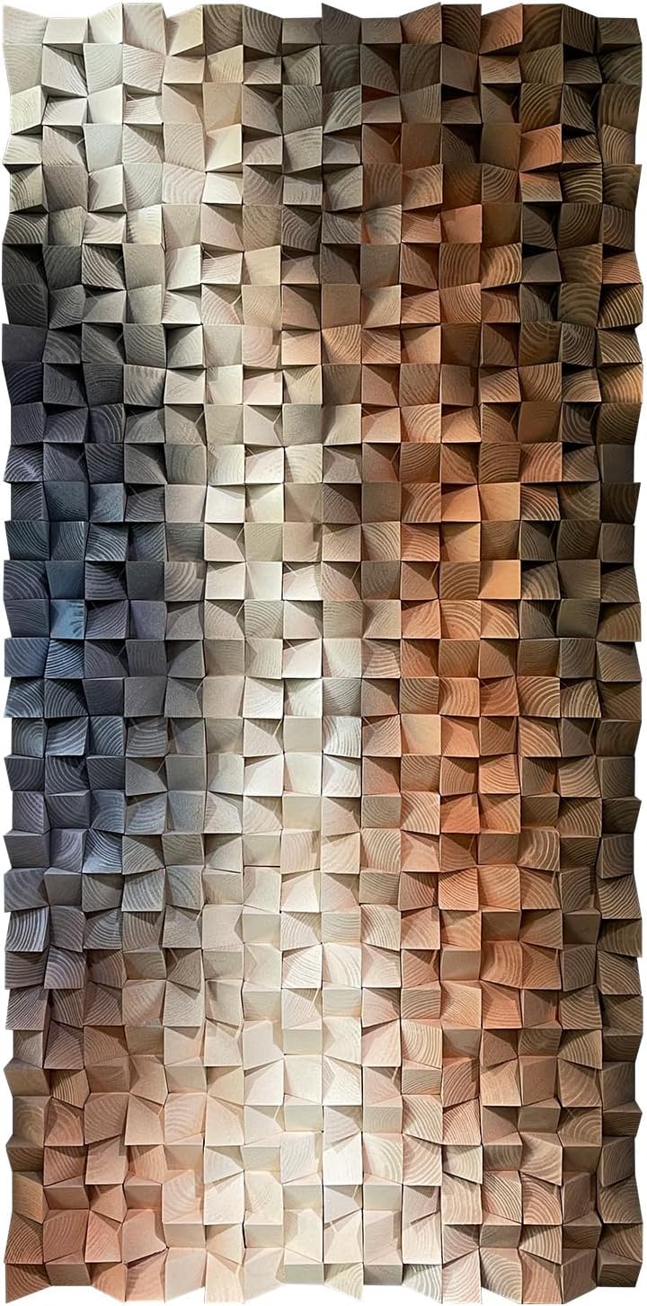 LIUZEYUE - 3D Wood Wall Art Decor Hand Crafted Wooden Blocks | Geometric Sculpture Art Modern Home Office Wall Art Easy Installation