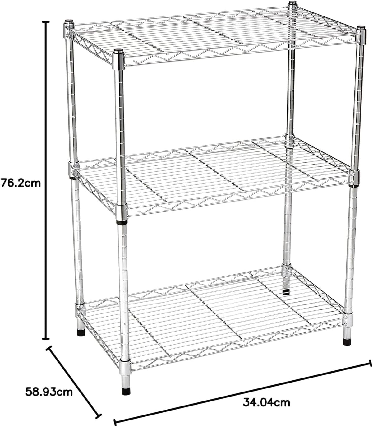 Amazon Basics 3-Shelf Adjustable Heavy Duty Steel Wire Rack Storage Shelving Organizer for Kitchen, Garage, 23.2" L x 13.4" W x 30" H, Chrome