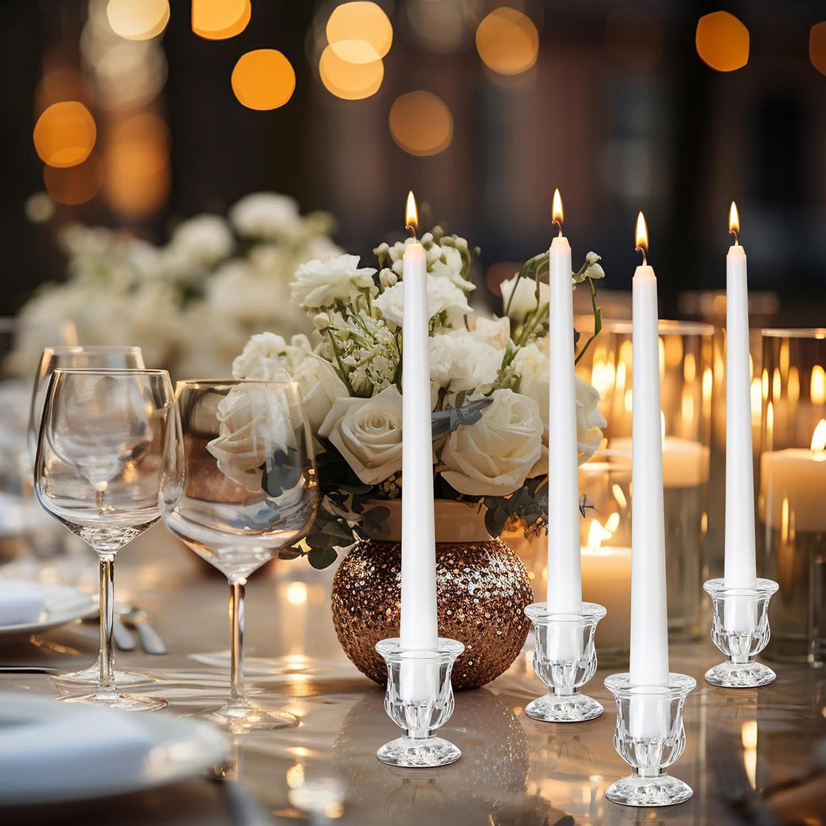 36 Pcs Glass Taper Candle Holders Bulk 2. 5 Inch Clear Candlestick Holder with Long Tapered Candles Candle Sticks Set for Table Centerpiece Wedding Christmas Party Decoration