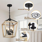 4 Light Chandelier Fixture, Farmhouse Light Fixtures Geometric Metal Cage Modern Ceiling Light with Adjustable Height, E12 Base Hanging Lights for Kitchen Island, Dining Room, Living Room, Indoor