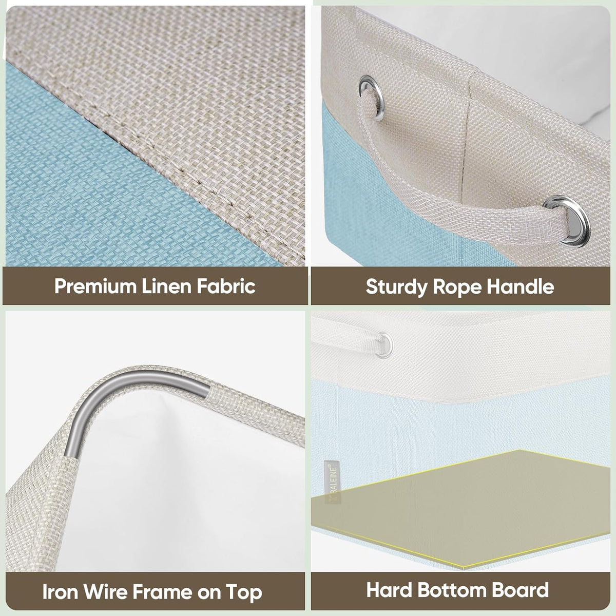 BALEINE 1 Pack Fabric Storage Bins for Shelves, Linen Storage Baskets for Organizing, Decorative Closet Bins for Clothes, Home (Skyblue, 12"x8"x8")