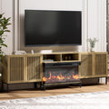 3-Sided Glass Farmhouse Fireplace TV Stand for TVs Up to 100 Inch, Entertainment Center with 36" Electric Fireplace, Oak TV Console with Storage Cabinets for Living Room