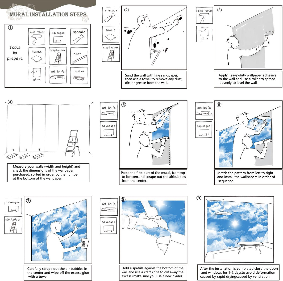 AFZEVEB-Ceiling Mural Blue Sky White Clouds Wallpaper for Living Room 159"x107"(Not Peel and Stick)