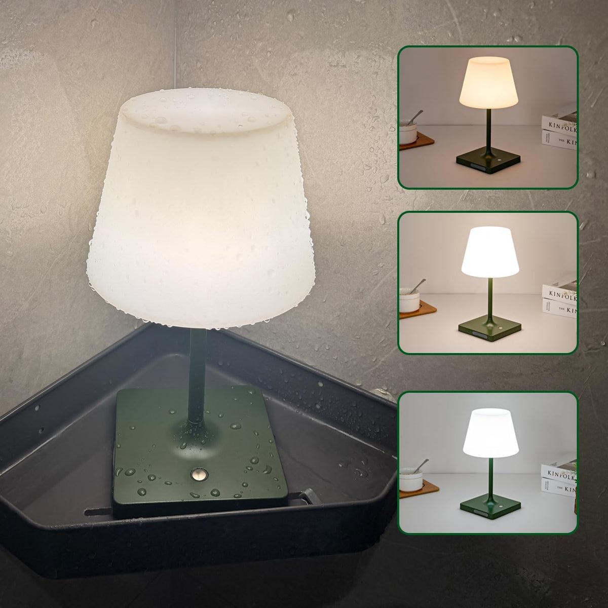 LED Cordless Table lamp Rechargeable,Outdoor Battery Operated Portable Desk lamp,Shower lamp Waterproof,4000mAh LED 3 Colors Dimmable Touch Night Lamps-Green