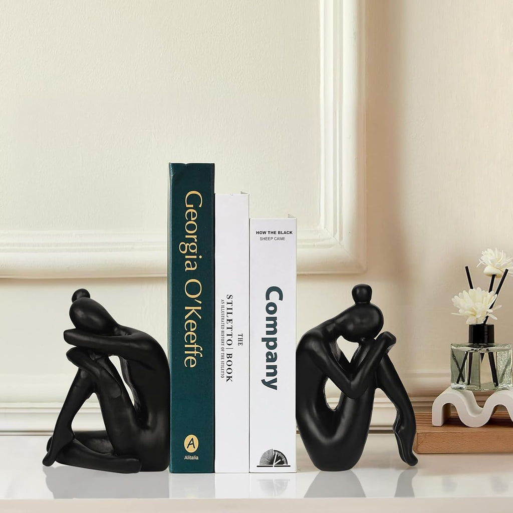Unique Cast Iron Girl Thinker Bookends, Heavy-Duty Decorative Book Stoppers for Shelves, Creative Home and Office Desk Ornaments, 1 Pair/2 Pieces, 5.9"