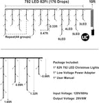 792 LED Christmas Lights with 176 Drops,82ft 8 Modes Fairy Hanging String Lights with Time Waterproof, Plug-in Christmas String Lights for Holiday Wedding Party Christmas Decorations(Warm White)