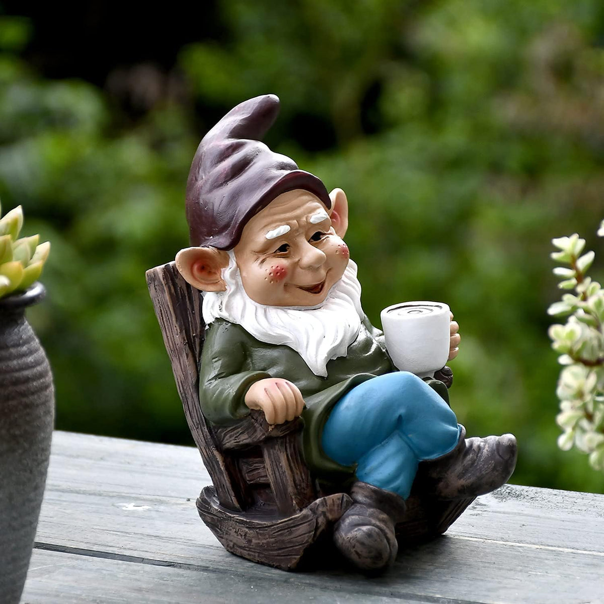 OwMell Drinking Coffee Garden Gnome Statue Decoration 7.3" Figurine Ornament for Indoor Outdoor Home Patio Yard Lawn - Coffee
