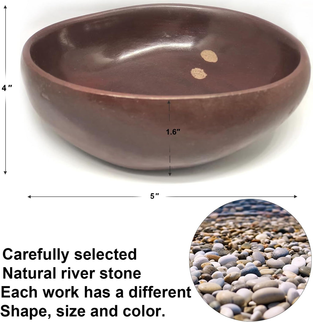 Handmade Decorative Bowl - Natural River Stone Pebble Artisan Crafted Serving Dish | 4-6 Inch Unique Decorative Tray for Home Centerpiece, Jewelry Holder (Deep Red)