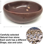 Handmade Decorative Bowl - Natural River Stone Pebble Artisan Crafted Serving Dish | 4-6 Inch Unique Decorative Tray for Home Centerpiece, Jewelry Holder (Deep Red)
