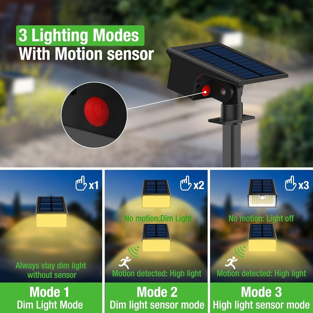 [3 Pack & 62LED]Solar Spot Lights Outdoor Motion Sensor, 3 Modes Motion Sensor Outdoor Lights 2-in-1 Solar Landscape Spotlights LED Solar lights for Outside Yard Garden Wall Pathway Walkway,Warm White