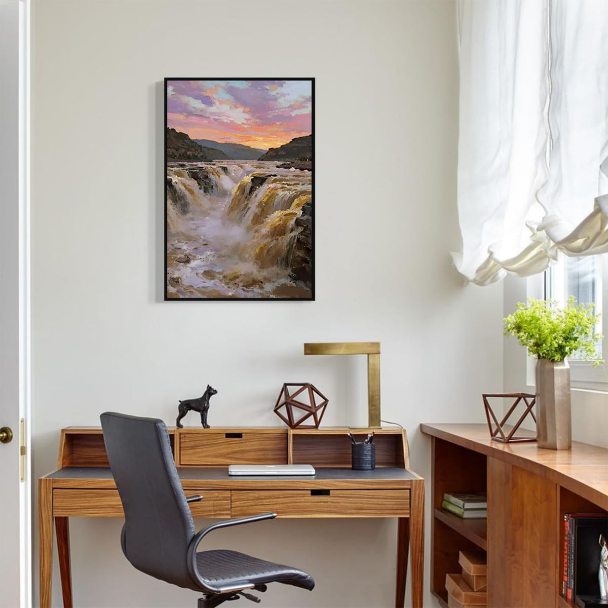 The surging waterfall scenery in the canyon is suitable for posting in the living room bedroom and office landscape posters