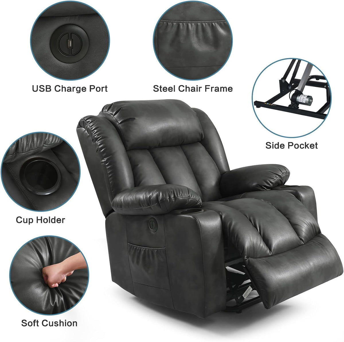 PARKOL Power Lift Recliner Chair for Elderly Breathable Leather Recliner Chair with Massage and Heat,2 Cup Holders,Electric Stand Assist,USB Ports,Gifts for Family (Beige)