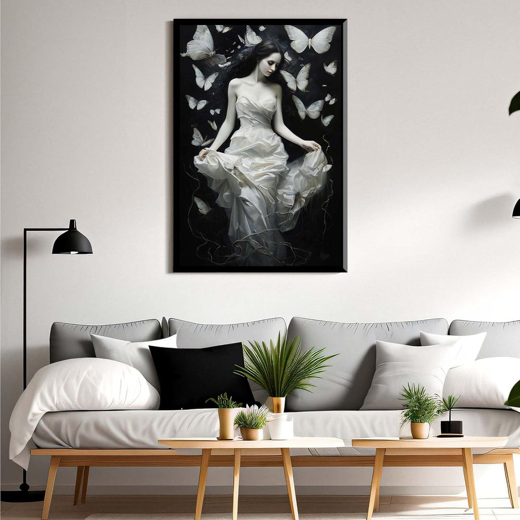 JFHCQJPK Vintage Gothic Feminine Canvas Wall Art Print Butterfly Poster Moody Preppy Wall Art Dark College Decor for Home Bedroom16x24in Metal blackFramed