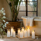Amagic Pure White Flameless Candles, 9 Pack Battery Operated Candles with Remote and Timer, Acrylic Flickering Electric LED Candles for Wedding, Holiday Decor, D2.2''xH5''6" 7", Warm Yellow Glow