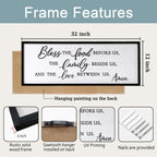 Bless the Food Before Us, the Family Beside Us, and the Love between us Framed Wall Art for Christian God Jesus Christ Prayer, 32''×12'' Positive Holy Religious Rustic Bible Verse for Dining Room