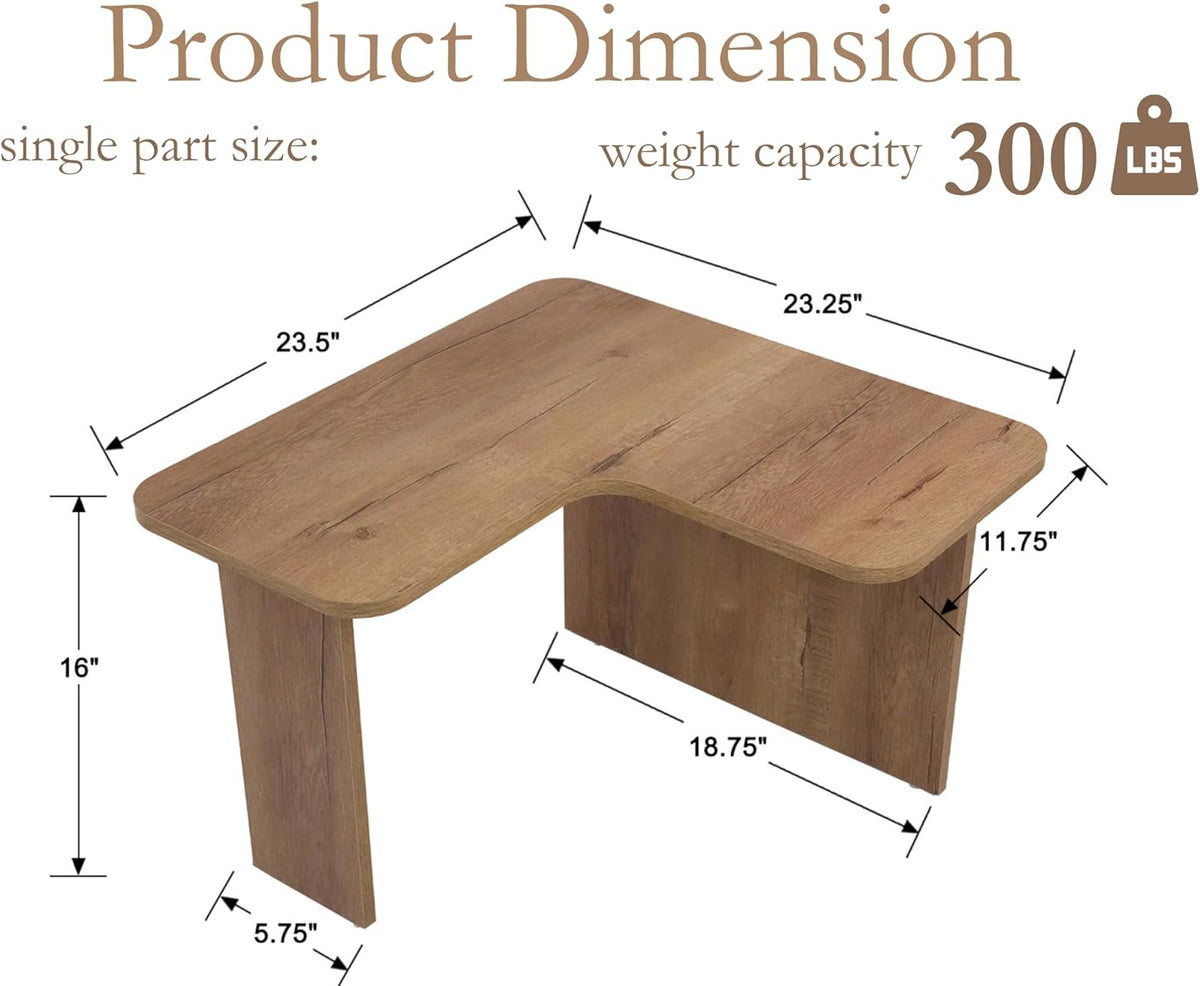 VESCASA Modern L Shaped Nesting Coffee Table Set of 2 Modular Rectangle Walnut Wood Table for Living Room