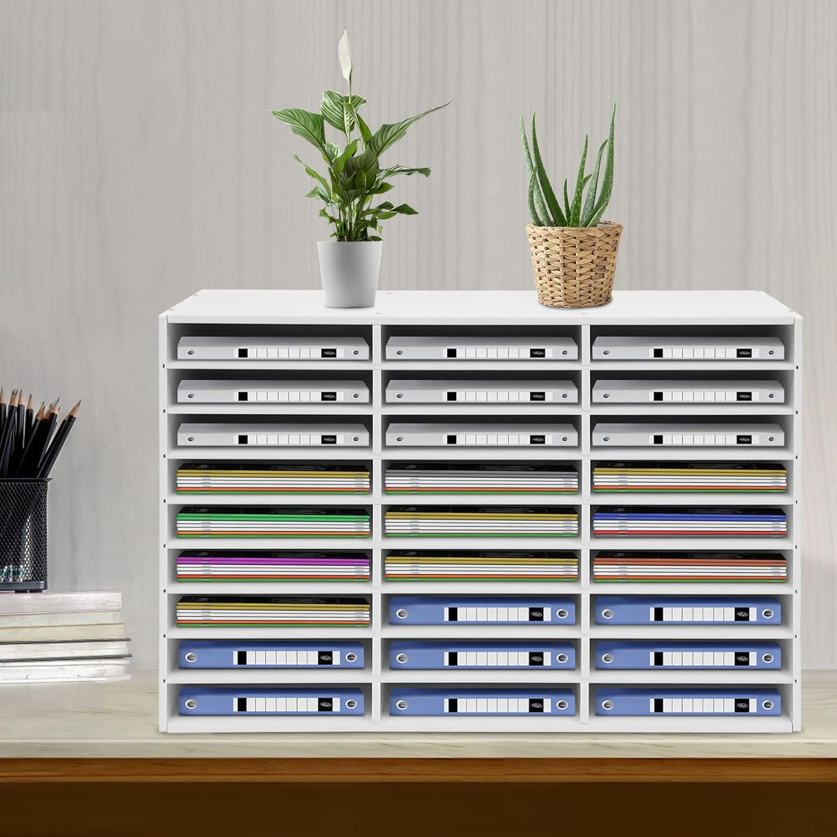 Literature Organizer 27 Slots Compartments Desktop File Sorter Mail Center Paper Storage Cabinet Home & Office Mailbox School Classroom Keepers