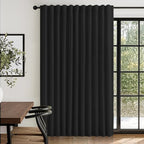 Linen Textured Total Blackout Sliding Door Curtains 96 Inches Long, Thermal by 100BlackoutShield