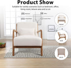 INZOY Mid Century Modern Accent Chair with Lamb Wool Fabric, Upholstered Living Room Chairs with Waist Cushion, Reading Armchair for Bedroom Sunroom, White
