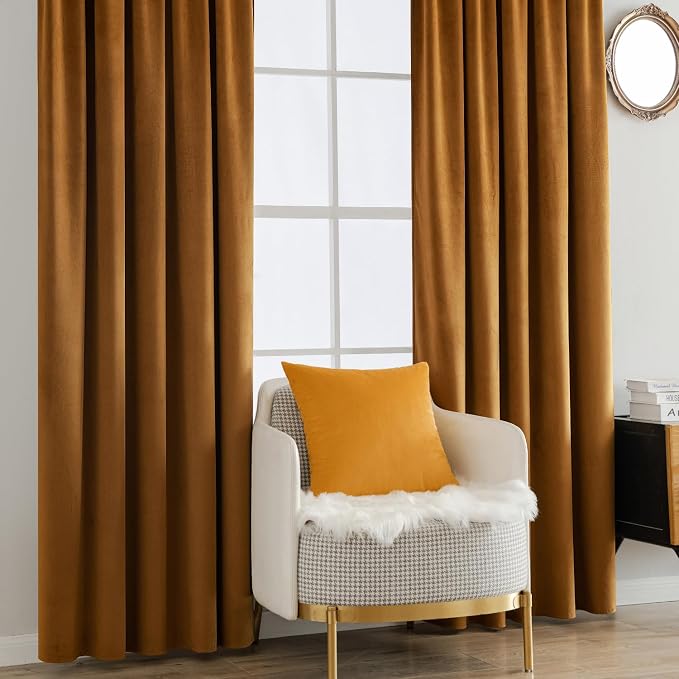 MIULEE Velvet Curtains 52x90 inches 2 Panels Gold Brown Blackout Curtains | - Image 7