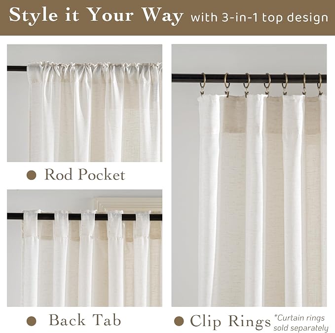 RYB HOME Sheer Curtains 108 inches, Extra Long Floor to Ceiling Curtains | - Image 2