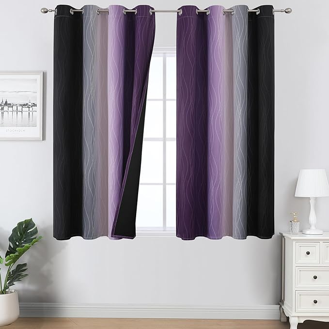 Black and Purple Ombre Blackout Curtains 45 Inch Length | Room Darkening by ESTELARTEXTILER