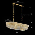 Rectangular Crystal Chandeliers for Dining Room,10 Lights Adjustable Height Oval Crystal Ceiling Light Fixture for Kitchen Island, Gold Finish, L36''