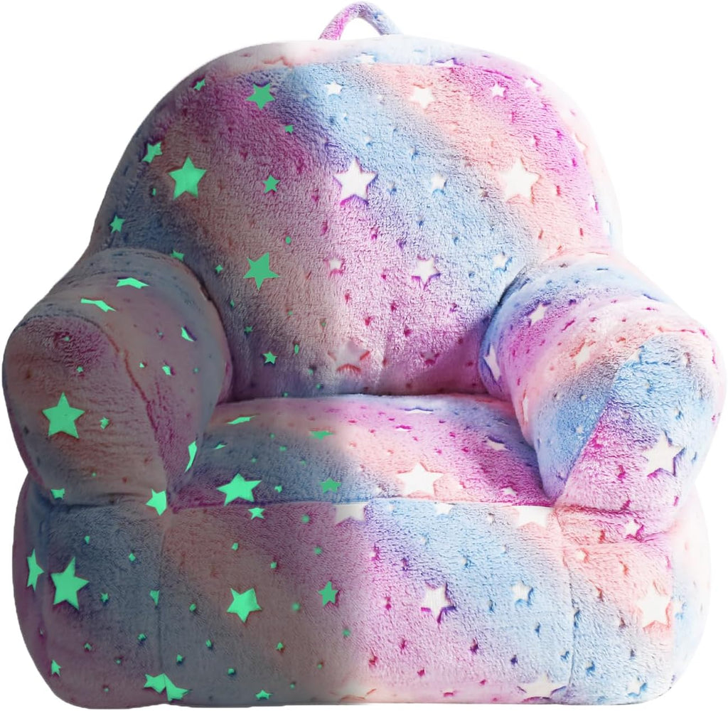 Toddler Chair, Glow in The Dark Kids Sofa Bean Bag Chair for Kids Children Couch Toddler Mini Sofa Armchair for Children, Lightweight Children Sofa Chairs (Rainbow Pink)