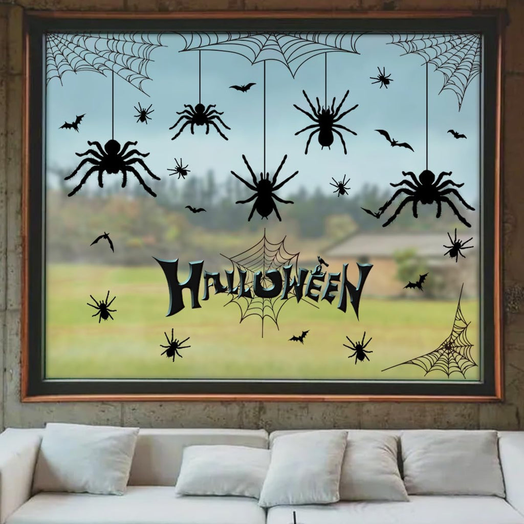 Halloween Spider Web Bat Patterns Wall Decals - Peel and Stick Removable Stickers for Scary Theme Party Decorations