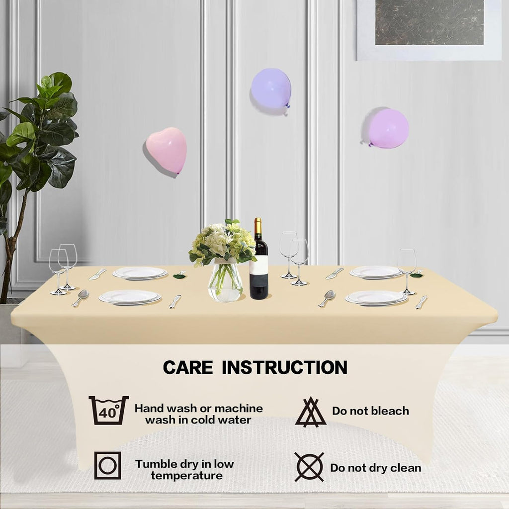 IVAPUPU 2 Pack 4FT Table Cloth for Rectangular Fitted Events Stretch Champagne Table Covers Washable Cover Spandex Tablecloth Protector for Party, Wedding, Cocktail, Banquet, Festival