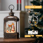Christmas Snow Globe Swirling Glittering Lantern Santa Flying with Reindeer, USB Lined/Battery Operated Lighted Water Lantern for Christmas Festival Decoration Gifts