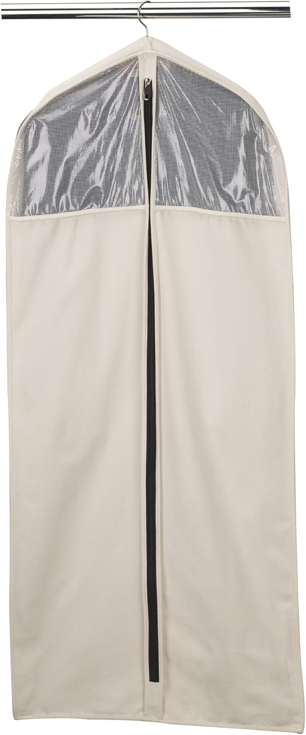 Household Essentials 3392-1 Cedarline Collection Hanging Garment Bag | Dress and Suit Protector | Natural Cotton Canvas,Off-White