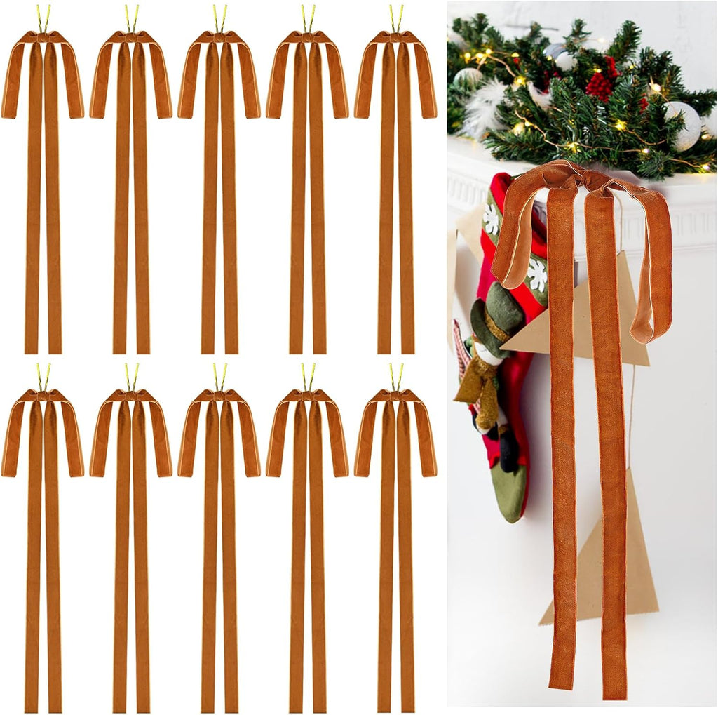Draupnir 10 Pcs Velvet Christmas Bow 23.62x15.75 inch Velvet Bows for Christmas Tree Topper Staircase Wreath Large Bow for Christmas Indoor Outdoor Decoration(Dark Coffee)