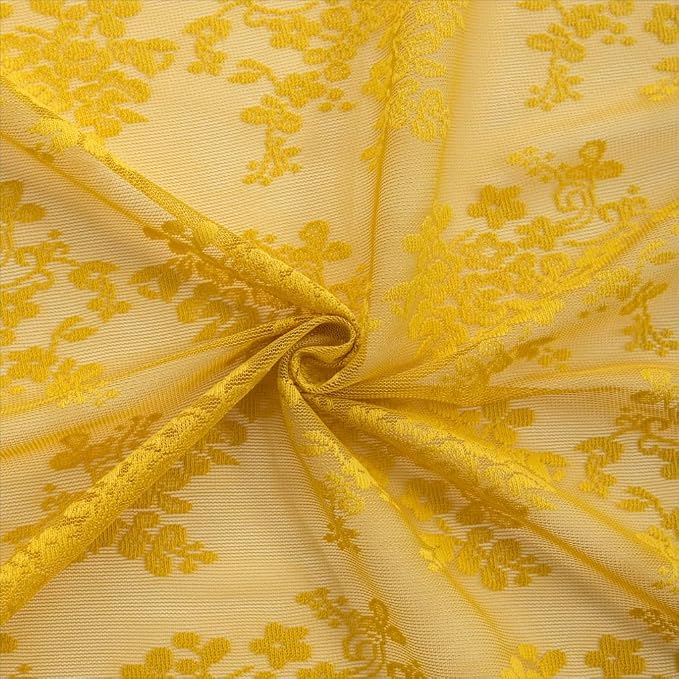 YJ YANJUN Vintage Lace Curtains 96 Inches Long-Victorian Floral Mustard Yellow - Image 7