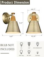 FEMILA Bathroom Light Fixtures 2 Pack, Antique Brass Vanity Light with Hammered Metal Shade, 2-Lights Bath Wall Mounted Lights Wall Lamp for Mirror Kitchen Bedroom, 4FG59B-2 BG