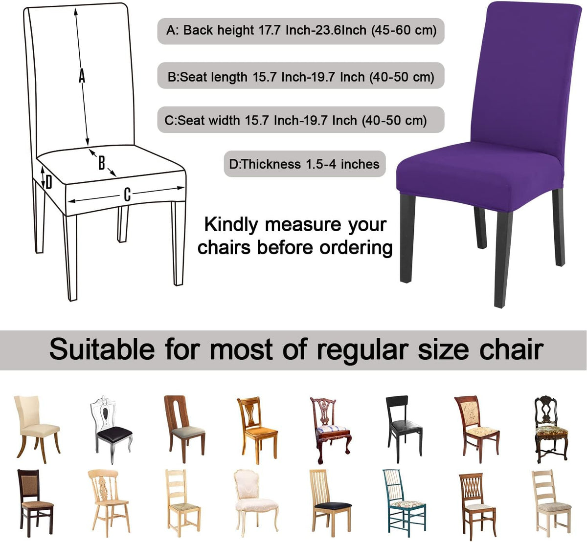 JQinHome Dining Chair Slipcover, High Stretch Removable Washable Chair Seat Protector Cover Set of 6,Chair Covers for Dining Room, Kitchen,Home Party,Wedding Ceremony(Purple, 6PC)