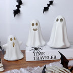 [Timer] Light Up Ghost Halloween Decor, 3 Pcs Ceramic Halloween Ghost Decorations Indoor, Cute White Ghost Figurines Statue for Indoor Decor Home Table (A)