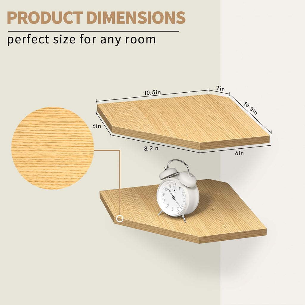 Corner Shelf Wall Mount, Corner Floating Shelves, Set of 4 Corner Wall Shelf Organizer, Rustic Wood Wall Storage Display Shelves for Living Room Bedroom Bathroom Kitchen, Oak