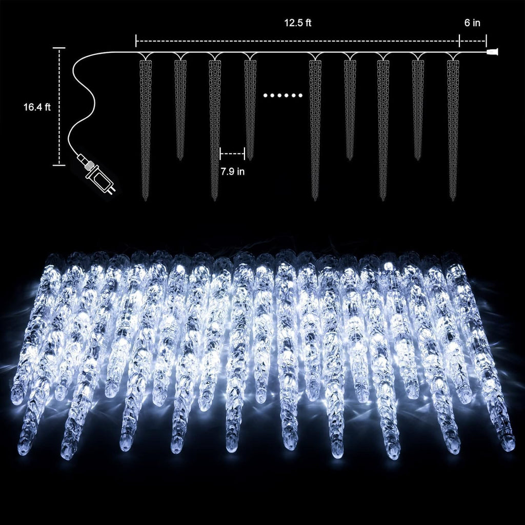 Icicle Lights Outdoor 13.5ft With Remote - 20 Tubes 100 LED Christmas Lights, Waterproof Indoor for Tree Patio Roof Holiday Decor, Cool White
