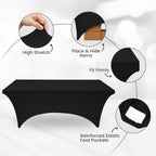 Utopia Kitchen 4FT Spandex Tablecloth [2 Pack, Black] 200 GSM Stretch, Fitted, Washable and Wrinkle Resistant Table Cloth Rectangle Cover for Trade Shows, Wedding, Parties [48Lx30Wx30H Inch]