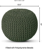 REDEARTH Round Hand Knitted Pouf - Foot Stool Bean Bag Ottoman - Cord Boho Pouffe - Poof Accent Beanbag Footrest for Living Room - Bedroom - Patio - Lounge (19.5"x19.5"x14") - Olive