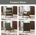 INZOY Mid Century Modern Accent Chair Set of 2, High Back Reading Armchair with Wood Frame, Upholstered Living Room Chairs with Waist Cushion, Single Lounge Arm Chair for Bedroom Sunroom, Green