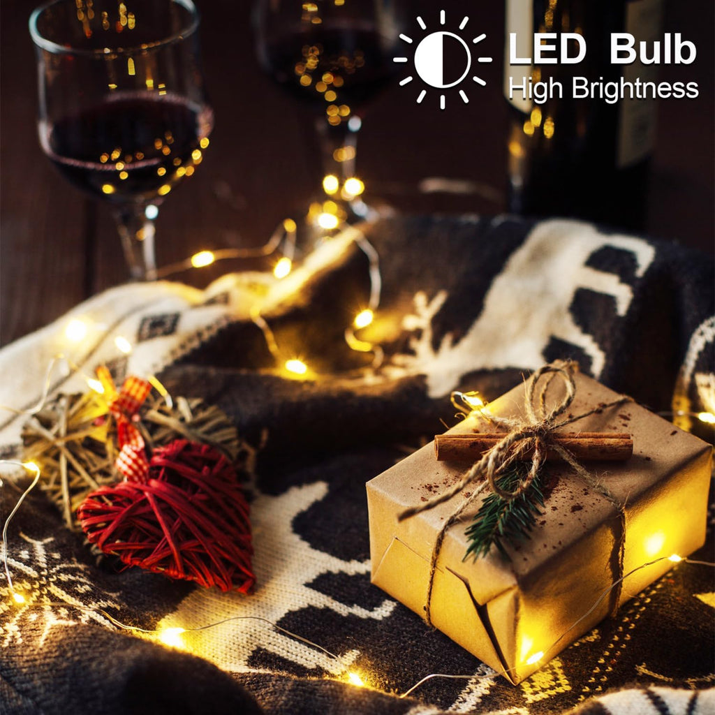Christmas Decorations Warm White Fairy String Lights, Battery Operated with Timer, 2 Pack Total 33FT 100 Led Mini Battery Powered Twinkle Mason Jar Waterproof Firefly Lights DIY Party