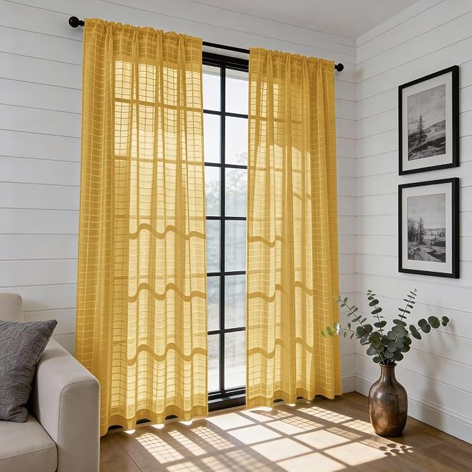 SpaceDresser Check Sheer Curtains 18 Inches Long - Image 6