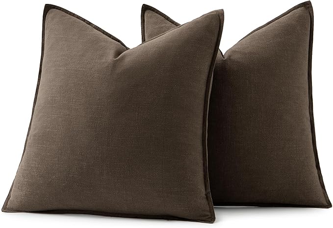 MIULEE Decorative Linen Euro Sham Pillow Covers 26x26 Dark Coffee Chocolate | - Image 6