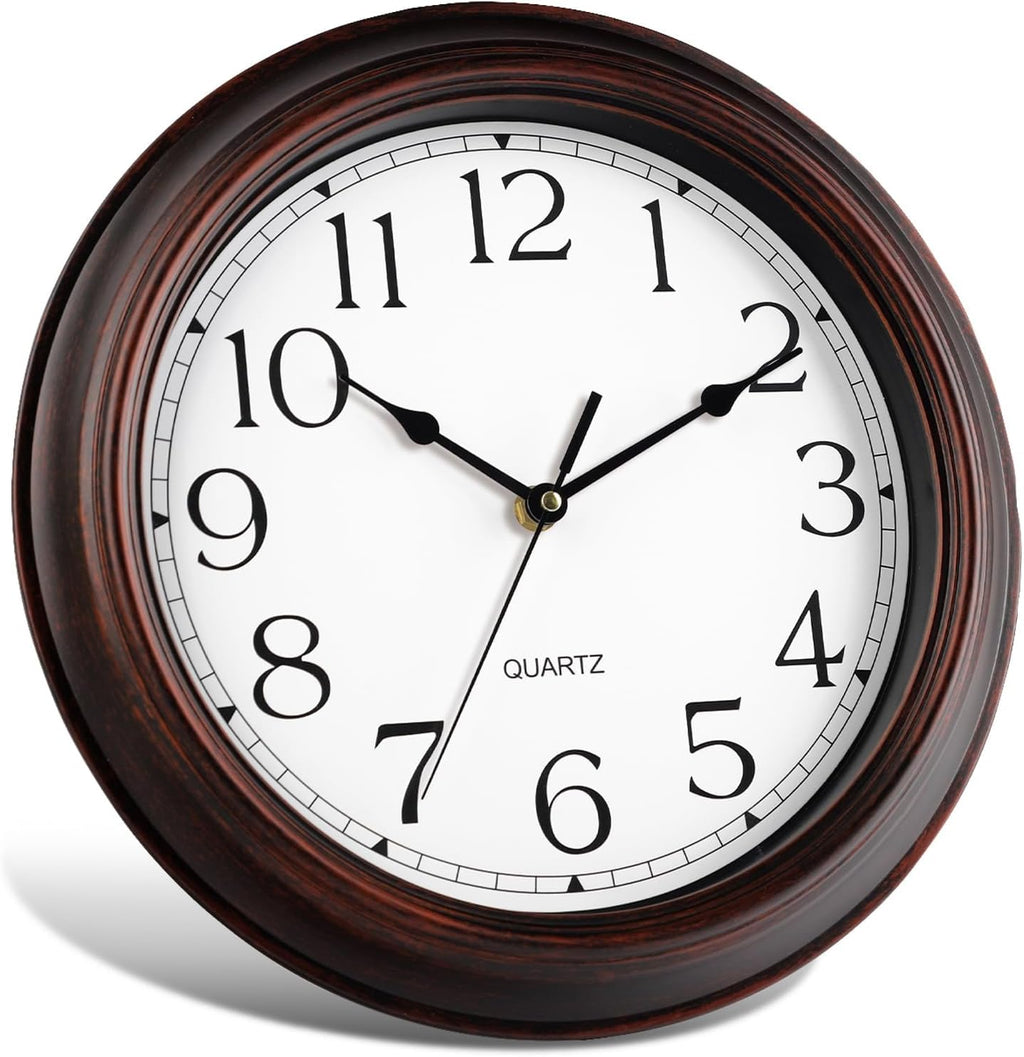 Wall Clock 10 Inch Battery Operated Silent Non-Ticking Wall Clock Vintage Retro Rustic Style Decorative for Bedroom Living Room Kitchen Home Office (Bronze)