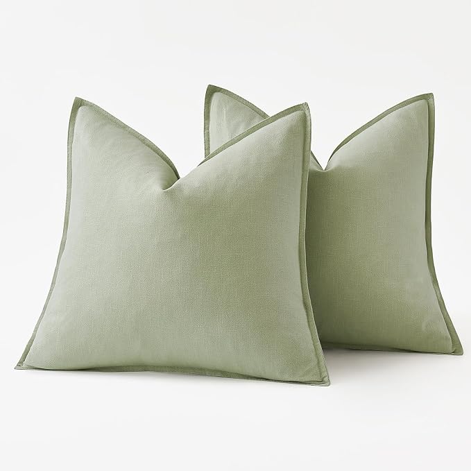 MIULEE Decorative Linen Euro Sham Pillow Covers 26x26 Light Green | Boho - Image 6