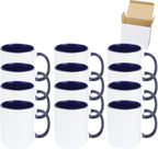 11oz White Ceramic Sublimation Coffee Mug in White Gift Box, Cobalt Blue, Case of 12