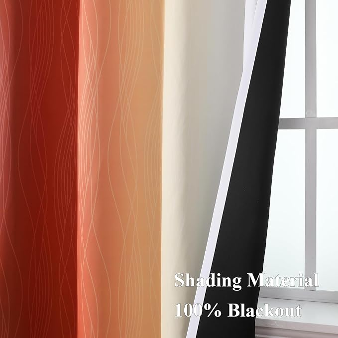 Burnt Orange and Greyish White Ombre Blackout Curtains 52Wx63L Inch Long | - Image 5